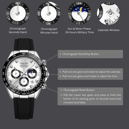 Alaskan Tundra 42mm - Sun & Moon Phase - Superlative Chronograph - Silicone Strap - Mens Watch