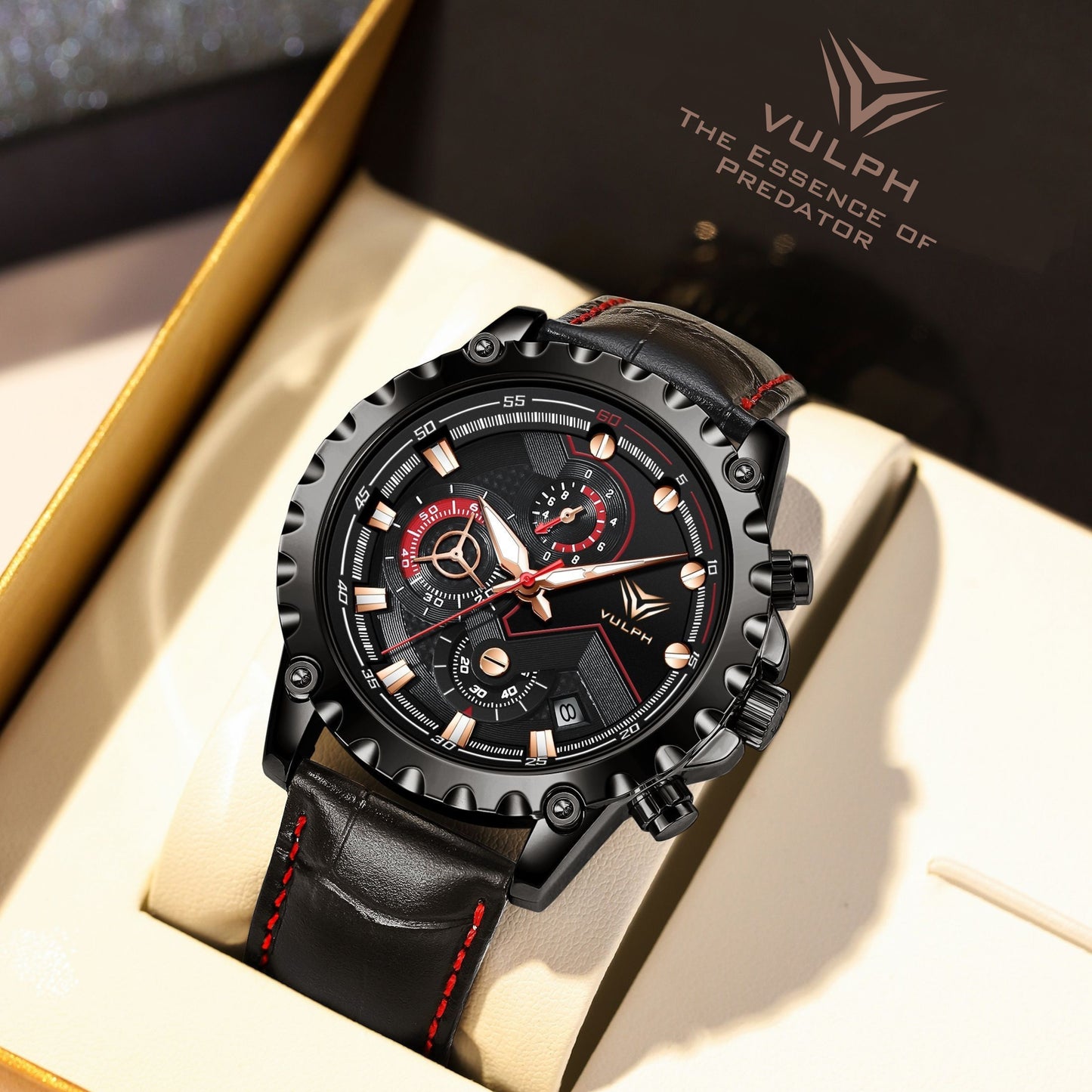 The Carnivore 45mm - Rotating Dials - Superlative Chronograph - Genuine Leather Strap - Mens Watch