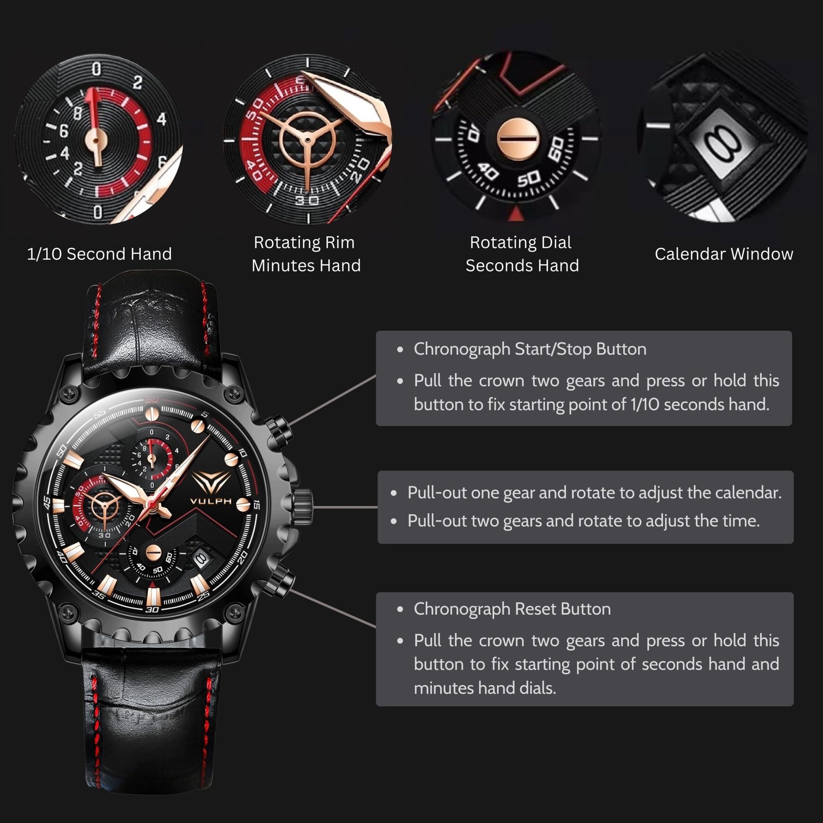 Vulph – The Carnivore 45mm – Rotating Dials – Superlative Chronograph Men’s Watch - Image 7